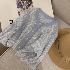 Hnewly French Elegant Cardigan Sweater Women's Fashion O-Neck Long Sleeve 2023 New Spring Autumn Knitwear Women's Short Loose Coat Top