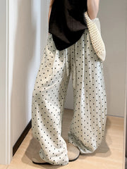 Hnewly Linen Polka Dot Wide-Leg Pants for Women's Summer, Thin High-Waisted Loose and Laid-Back Style Yamamoto Pants, Casual Straight-L