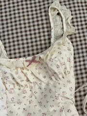 Hnewly French Sweet Tunic Waist Dress Women Gentle Strappy Patchwork Sleeveless Clothes Female Kawaii Floral Print Flower Dress