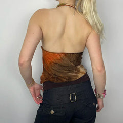 Hnewly Grunge y2k Halter Crop Top Women Vintage 2000s Tie Dye Sleeveless Tank Tops Summer Retro Print Vest Ladies Tees Aesthetic