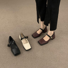 Loafers Women Platform Shoes Mary Janes Casual Leather Ankle Buckle Ladies Shoes Black Fashion Spring Autumn College Style