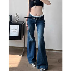 Hnewly American Streetwear Low Waist Jeans Women Sexy Slimming Y2K Flares Denim Pants Woman Fashion Chic Straight Jean Trousers Female