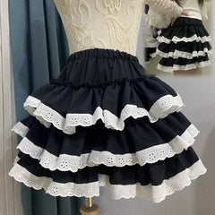 Hnewly Women Lace Ruffle Bloomers Lolita Sweet Girl Cake Skirt Puff Layered Stretch Pumpkin Pants Safety Shorts