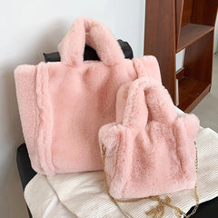 Hnewly Large Plush Tote Faux Fur Shoulder Bag Winter Fluffy Women Designer Handbags Warm Soft Crossbody Bags for Women Shopper Purses