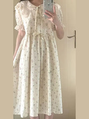 Hnewly Queen Women's Bohemian Chiffon Printed Dress Short Sleeve Casual Beach Holiday Wrap Waist Spring Summer