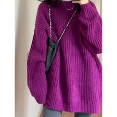 Hnewly Women's Cable Knit Sweater Pullover Long Sleeve Mock Neck Jumper Top Loose-fit Slouchy Cozy Knitwear Autumn Winter Casual Outfit