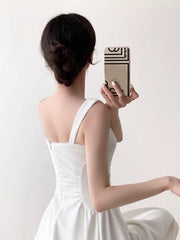 Hnewly DRESS TO IMPRESS Summer Evening Party White Long Dress Office Lady Slim Sexy Sleeveless Strap Dress Beach Style Women One Piece Dress Korean