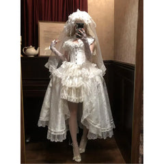 Hnewly White Gothic Lolita Cos Dresses for Women Slim Fit Elegant Vintage Irregular Dress Female Sweet Cool Evening Dresses Vestidos