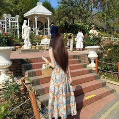 Hnewly Gentle Suspender Floral Vacation New Summer Oil Painting Temperament Beach Dress Long Dress French Seaside