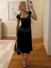 Hnewly Women's Skirt Two Pieces Set Fashion Halter Neck Short Sleeve Top Polka Dot Print Patchwork Skirt Suit Casual Lady Outfit