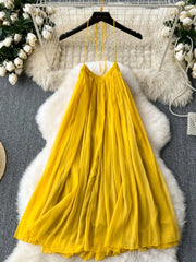 Hnewly French style niche vacation dress women's summer new seaside style sleeveless hanging neck and backless chiffon fairy dress