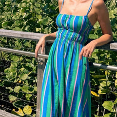 Hnewly Summer Fashion New Women's Elegant Beach Vacation Dress with Strap Printing Stripe Casual Long A-line Dress Y2k Dress