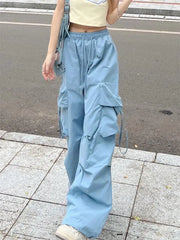 Hnewly Y2k Cargo Pants Women Streetwear Casual Wide Leg Pants Harajuku Vintage Solid Baggy Straight Trousers Ladies Oversize Sweatpants
