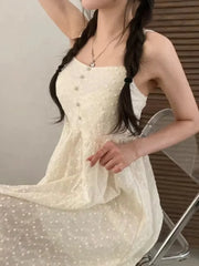 Hnewly Chic Summer Age-Defying Gentle Style Square Collar Sleeveless Women's Commute Versatile Meat Concealing Dress Cotton High Waist