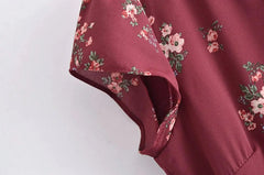 Lunivop Vintage French Style Wine Red Floral Backless Split Midi Dress Elegant Woman Hollow Out Hole Short Sleeve Dresses Vestido