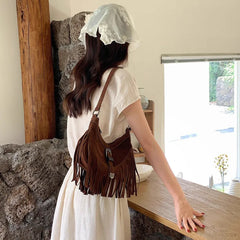 Hnewly New Fashion Suede Tassel Underarm Bag Women High Quality Retro Handbags Lady Travel Shopping Shoulder Messenger Bag