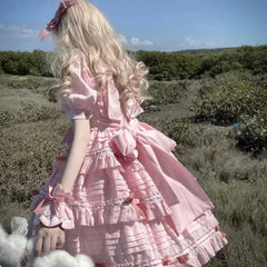 Hnewly Japanese Sweet Lolita Short Sleeve Princess Dress Women Elegant Bow Ruffles OP Party Cake Dresses Kawaii Vestidos Para Mujer