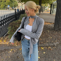 Hnewly Fashion Scarf Sweater Cardigan Women Long Sleeve Solid Buttons Slim Knitted Coat Autumn New Leisure Knit Cardigan female