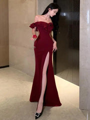 Hnewly DRESS TO IMPRESS Red Sexy Club Backless High Split Ruffles Wrapped Hip Dress Elegant Luxury Off Shoulder Party Evening Dresses Women Summer