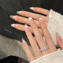 Lunivop 10Ppcs Handmade Press on Nails Women Purple Cat Eye Fake Nails with Glue Spring Summer Mid-Length Girls Aesthetic false Nails