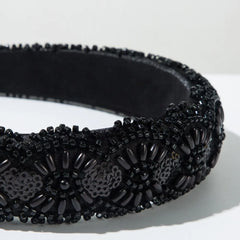 Hnewly Sequins Wide Brim Headband Handmade High Cranial Top Face Wash Hairbands Hand Sewn Rice Beads Women Headwear Hair Accessories