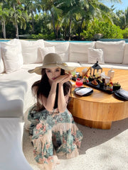 Hnewly Beach Boho Floral Midi Dress Women Casual Y2k Clothing Bodycon Sexy Dress Even Party One Piece Dress Korean Fashion Sleeveless