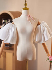 Hnewly Puff Sleeve Covers Evening Gown Handmade DIY Satin White Host Annual Meeting Accessories Runway Show Photos Princess