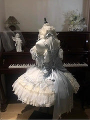 Hnewly Blue Lolita Style Dress for Girls Women Slim Fit Sweet Elegant Kawaii Dress with Bow Lace Stitching Birthday Party Dress Vestido