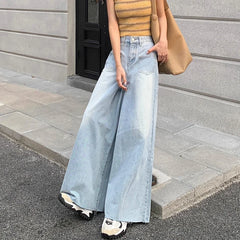 Hnewly outfit ideas Woman High Waist Vintage Designer Wide Leg Jeans Female Gothic Loose Straight Leg Pants Girls Blue Light Blue Denim Trousers