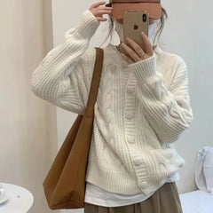 Hnewly Ladies Sweaters Winter Button Kawaii Knitted Top for Women Yellow Cute Cardigan Designer Y2k Fashion Korea Korean Luxury Jumper