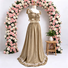 Hnewly Baby Shower Dresses For Pregnant Woman Cotton Fabric Suspender Two-Piece Dress Set Maternity Photoshoot Dress Photography Dress