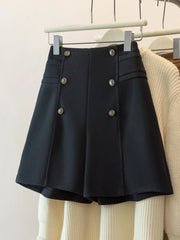 Hnewly Temperament High Waist Shorts Women New Spring Autumn Double Breasted A-line Wide Leg Pants Large Size Black Versatile Shorts