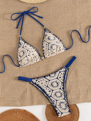 Hnewly XS - L Halter Crochet Bikini Women Swimsuit Female Swimwear Two-pieces Bikini Set High Cut Bather Bathing Suit Swim Beachwear