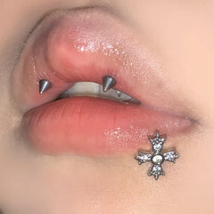Lunivop 1Pc Trendy Sweet Cool Style Stainless Steel 1.2mm Cross Zircon Inlaid Lip Stud for Cool Girls Body Piercing Gift