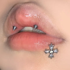 Hnewly 1Pc Trendy Sweet Cool Style Stainless Steel 1.2mm Cross Zircon Inlaid Lip Stud for Cool Girls Body Piercing Gift
