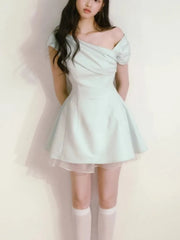 Hnewly Women's Y2K Vintage Chic Dresses Summer 2025 New Asymmetrical Neck A-Line Inclined Shoulder Vestidos Party Prom Evening Dress