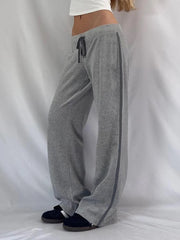 Hnewly Women's Basic Striped Contrast Color Drawstring Pants Casual Low Rise Full Length Straight Leg Street Style Trousers