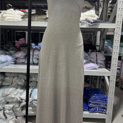 Lunivop Fashion Loose Long Dresses European And American Grey Sleeveless Two-piece Suit Summer Casual Sexy Camisole Suit