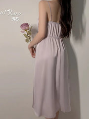 Hnewly Summer Fashion Women's Clothing Long British Style Lace Pattern Tie up New Silk Patchwork Long Sleeved Elegant Dress