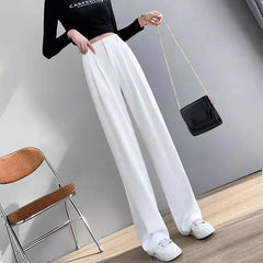 Hnewly Trousers for Women Summer Women's Suit Pants White High Waist Fluid Korean Style Wide Leg Palazzo Straight Fashion Casual