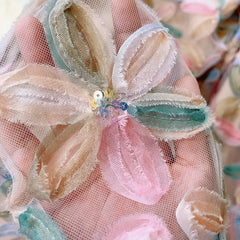 Hnewly Vintage Beading 3D Floral Tulle Long Skirt Women Summer Elegant Elastic High Waist A Lien Pleated Skirts Female Faldas Aesthetic