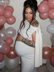 Hnewly Elegant Off Shoulder Maternity Dresses Photoshoot One Side Slim Fit Pregnancy Gown Maternity Photography Outfit Long Maxi Dress