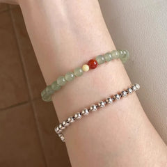 Hnewly Autumn Winter Minimalist 6MM Chinese Style Bracelet for Women - Unique Design Lucky Hetian Stone Friendship Bracelet