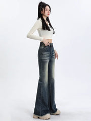 Hnewly Blue High Waist Skinny Pants Jeans Women Autumn High Street Slimming Trumpet Denim Pants Retro Extended Version Horseshoe Pants