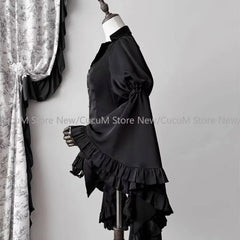 Hnewly Gothic Kawaii Girl Sweet Cute Lolita Lantern Sleeve Shirt Y2k Aesthetic Lace Patchwork Blouse Tops Women JK Loose Blouse Chic