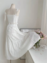 Hnewly Women Vintage 2 Pieces Sets Outfit Lace Patchwork Tie Up Bow Design Slim Crop Suspender Vest+A-line High Waist Pleated Skirts