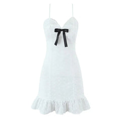 Lunivop Bow Lace Trim White Sling Mini Sexy Dresses Sweet Women Elegant A-line Cotton Summer Dress Night Out Robe