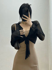 Hnewly Sexy Mesh Sunscreen Cardigan Summer Thin button Up designer korean shirt women Short Long Sleeve fashion tops P7DE