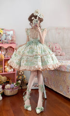 Hnewly Japanese Kawaii Lolita Jsk Dress Women Victorian Retro Ruffle Grape Print Bandage Bow Trailing Princess Dresses Party Mini Dress