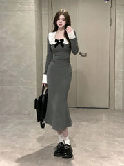 Hnewly spring 2025 fashion trend Baby Doll Collar Long Sleeve Women High-end Slimming Fishtail Long Dress